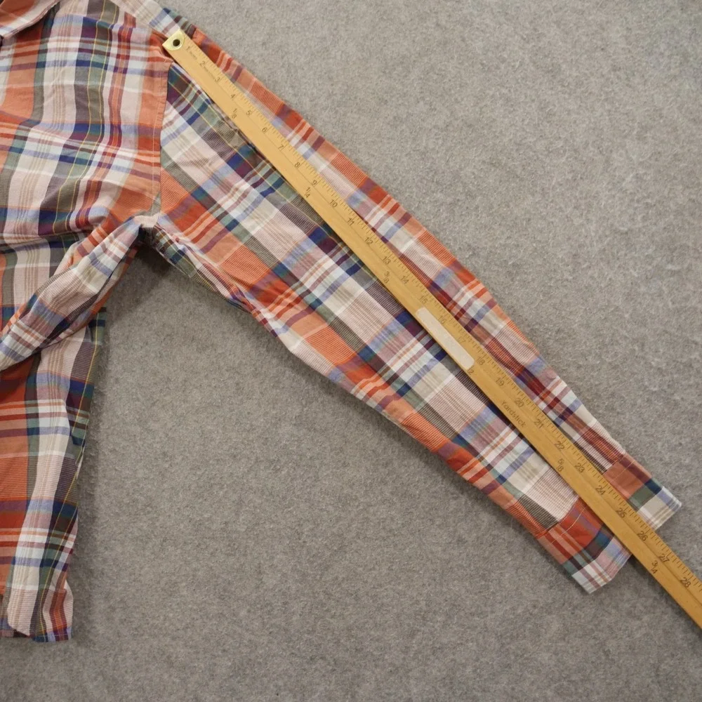 Banana Republic Shirt Mens Large Orange Blue Plaid Slim Fit Long Sleeve